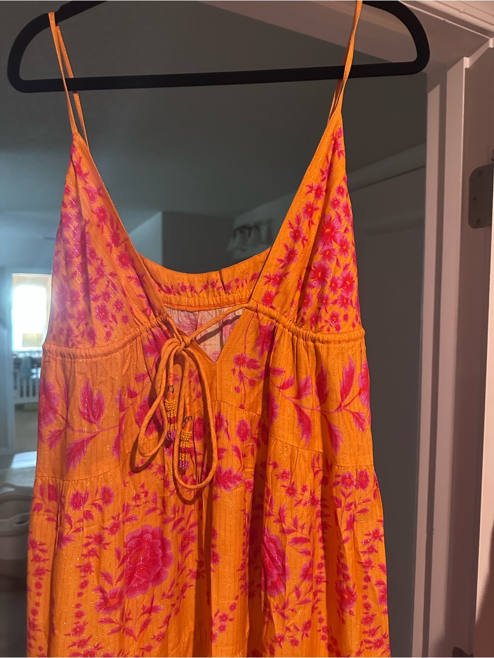FARM Rio Orange Maxi Dress with Pink Floral Print - Picture 2 of 6